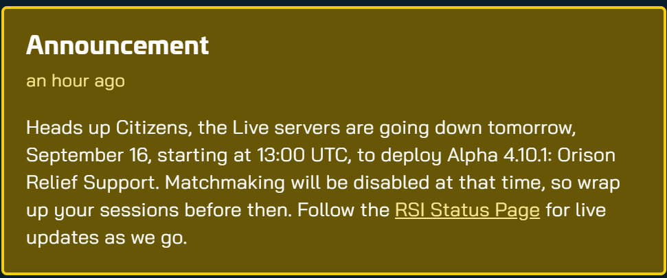 Announcement of Live server maintenance for Alpha 4.10.1 deployment