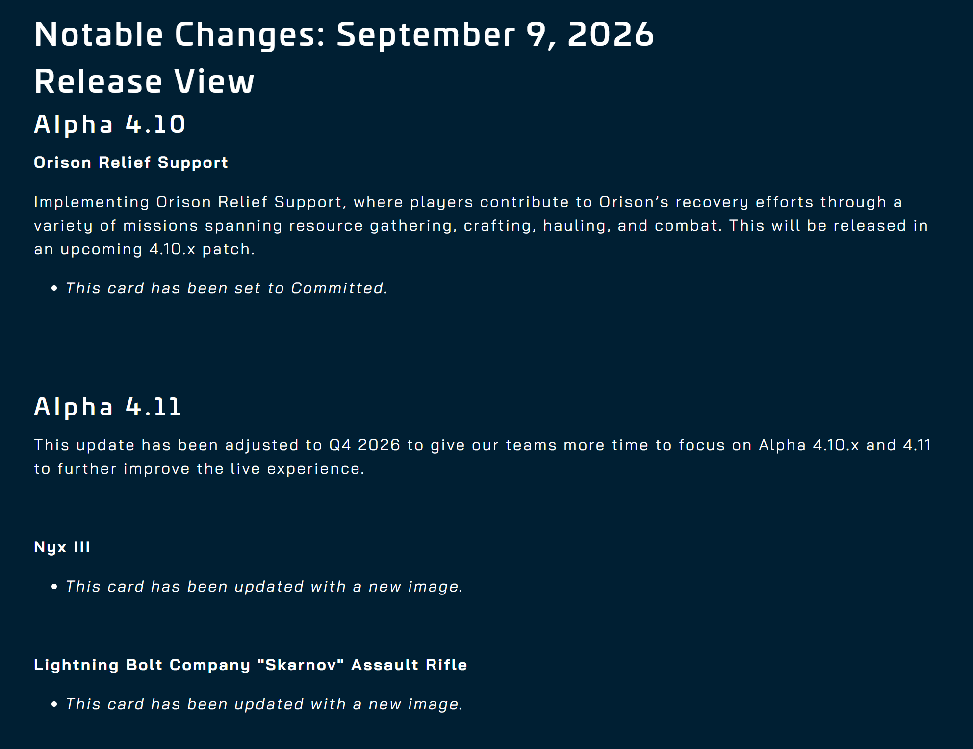 Roadmap Roundup September 9, 2026