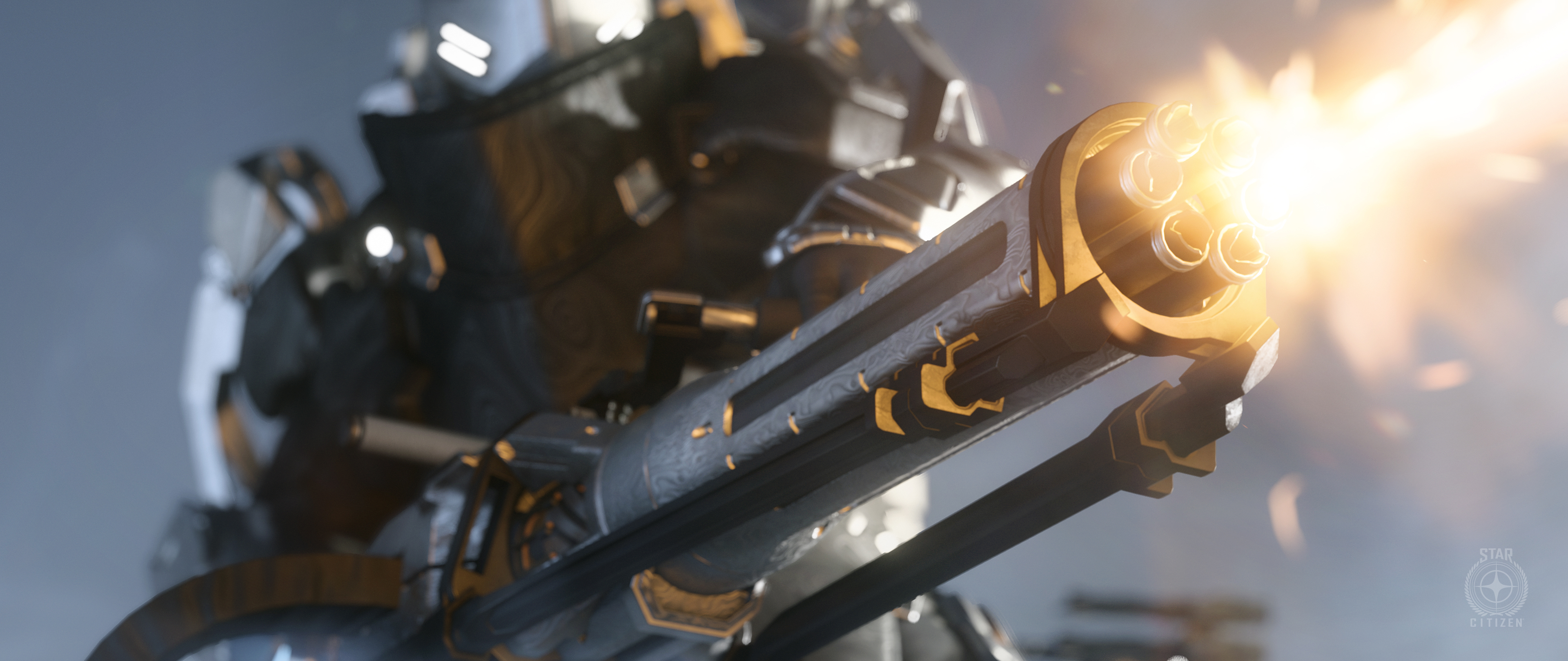 Week's Sneak Peek: black and gold heavy armor with Vendetta minigun